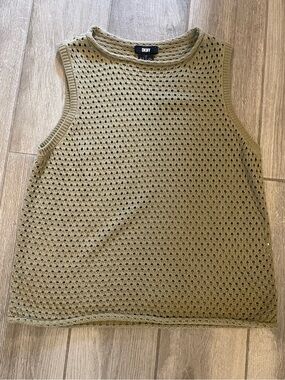 DKNY sleeveless tank top eyelet knit Sz S, like new. Olive green